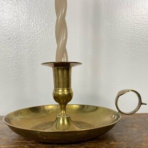 Large Vintage Brass chamberstick candleholder 9x5 in